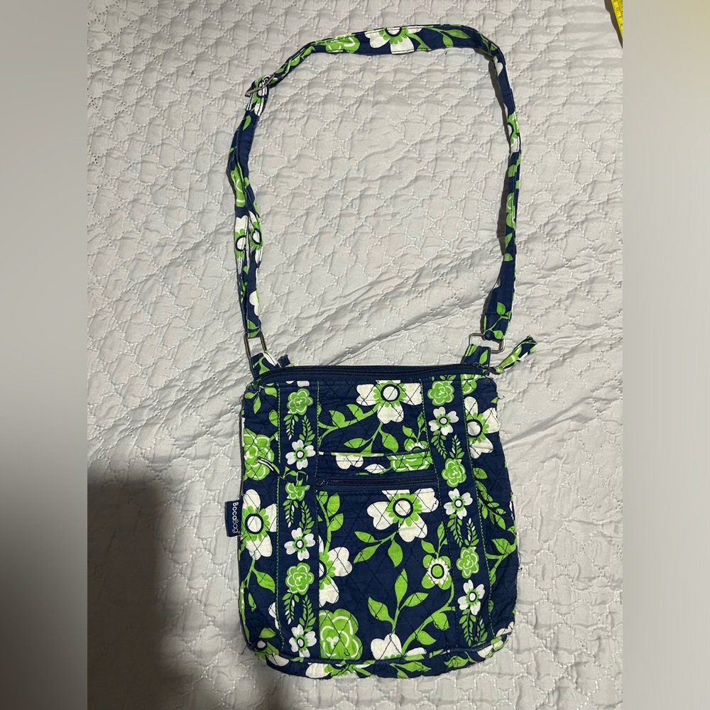 BocaBag Quilted Floral Green and Blue Crossbody Bag